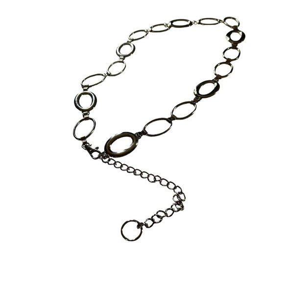 Silver Loop Chain Metal Belt Claw Clasp Closure 49” Adjustable Retro - Picture 1 of 12